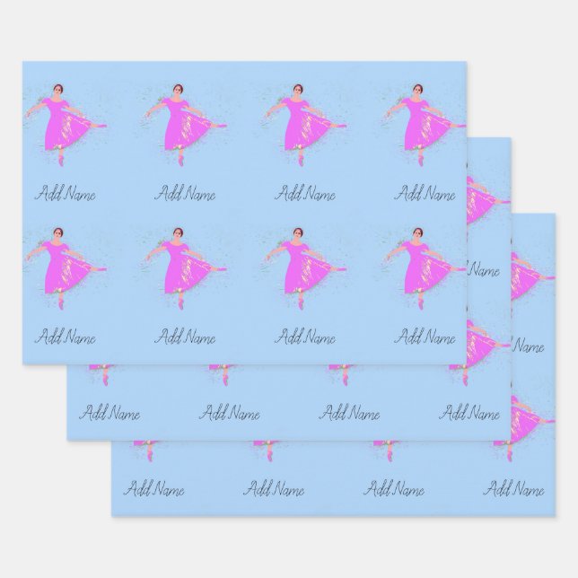 Ballerina Dancer Magenta Pink Dress Personalized Wrapping Paper Sheets (Set)