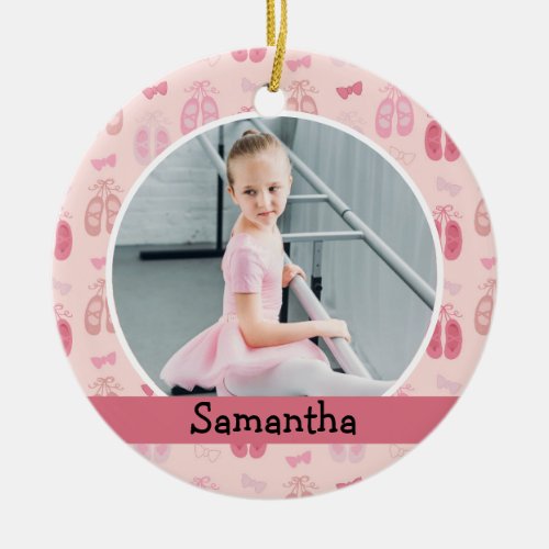 Ballerina Dancer Photo Holiday Monogram Ceramic Ornament