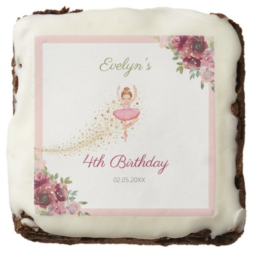 Ballerina Dancer Pink Floral Ballet Birthday Brownie