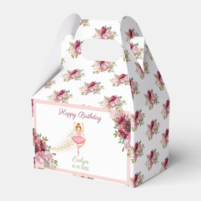 Ballerina Dancer| Pink Floral Ballet Birthday Favor Boxes (Front Side)