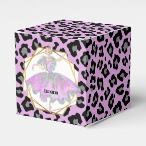 Ballerina dancer pink glitter leopard skin print favor boxes