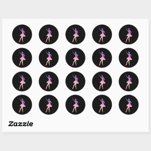 Ballerina dancer pink purple silhouette classic round sticker