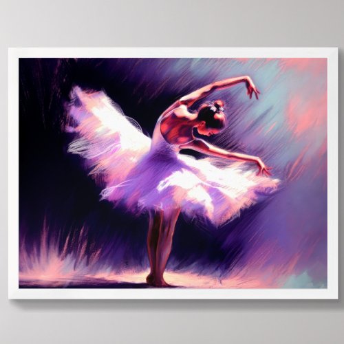 Ballerina Dancer Posing Pastel Drawing Purple Blue Poster