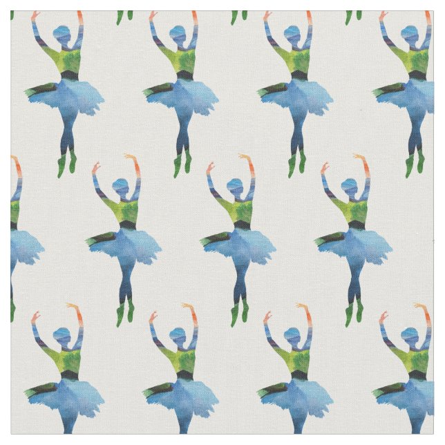 Ballerina Dancer Watercolor Art  Fabric (Close Up)