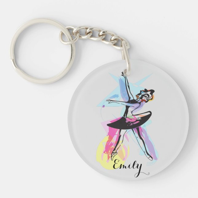 Ballerina Dancer Watercolor  Theme Customized Keychain (Front)