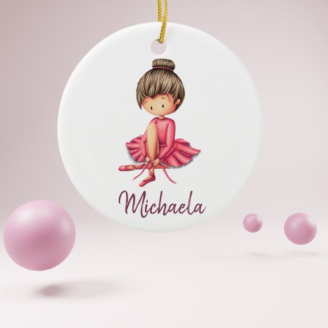 Ballerina Dancer with Pink Leotard Kids Christmas Ceramic Ornament (Creator Uploaded)
