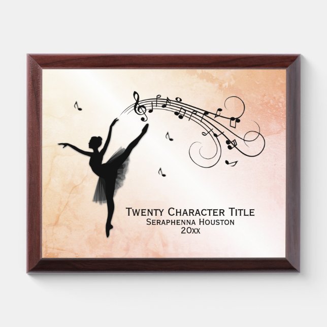Ballerina Dancing 3 Lines Text Award Marbled Peach Plaque (Horizontal)