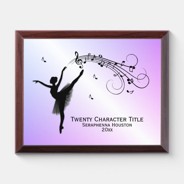 Ballerina Dancing 3 Lines Text Award Violet Plaque (Horizontal)