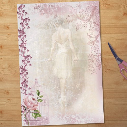 Ballerina Dancing en Pointe Floral Decoupage Tissue Paper