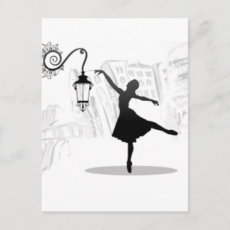 Ballerina dancing illustration postcard