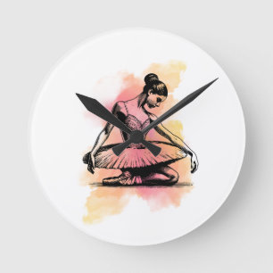 Ballerina Dancing in Color  Round Clock