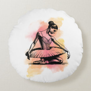 Ballerina Dancing in Color Round Pillow