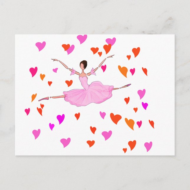 Ballerina dancing in Colorful Hearts Postcard (Front)