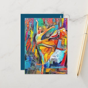 Ballerina Dancing in Colorful Landscape  Postcard