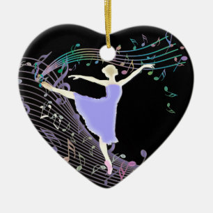 Ballerina Dancing in Fantasy Rainbow Music Notes Ceramic Ornament