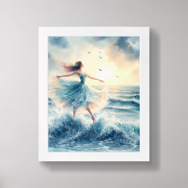 Ballerina Dancing on the Ocean Framed Art (Framed Front)