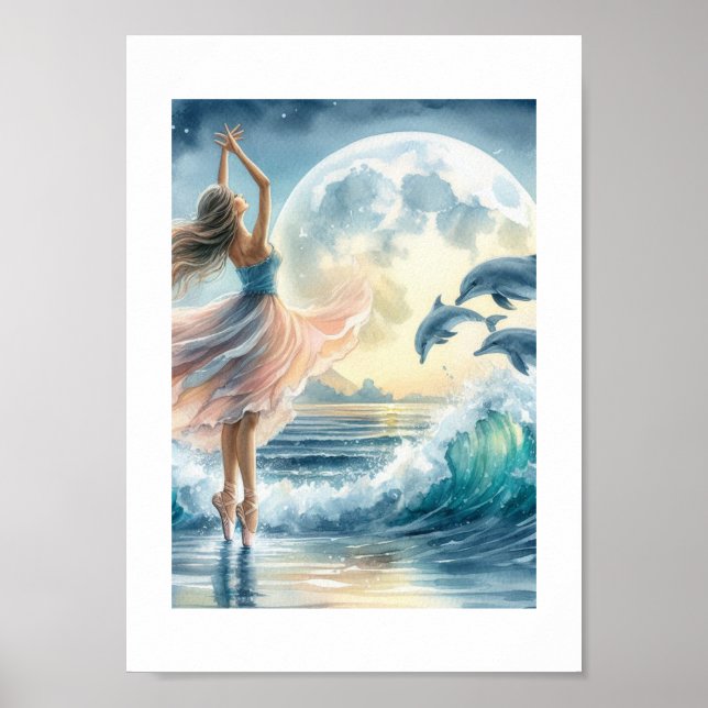 Ballerina Dancing on the Ocean Poster (Front)