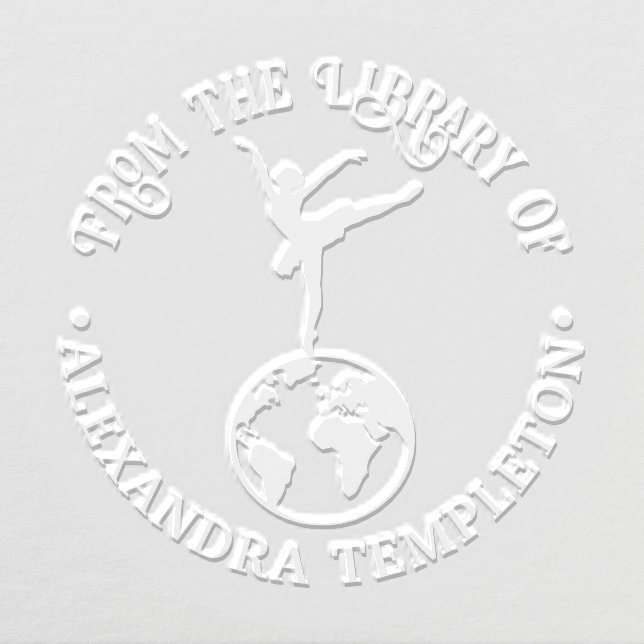 Ballerina Dancing on World Globe Library Book Name Embosser (Design)