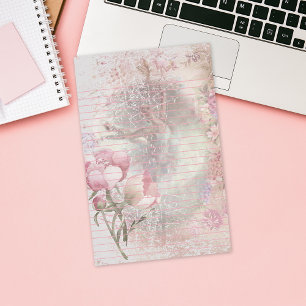 Ballerina Dancing Pose Floral Pink Lined Stationery