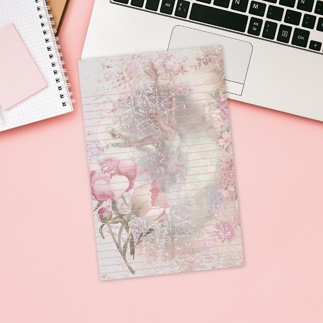 Ballerina Dancing Pose Floral Pink Lined Stationery (Creator Uploaded)