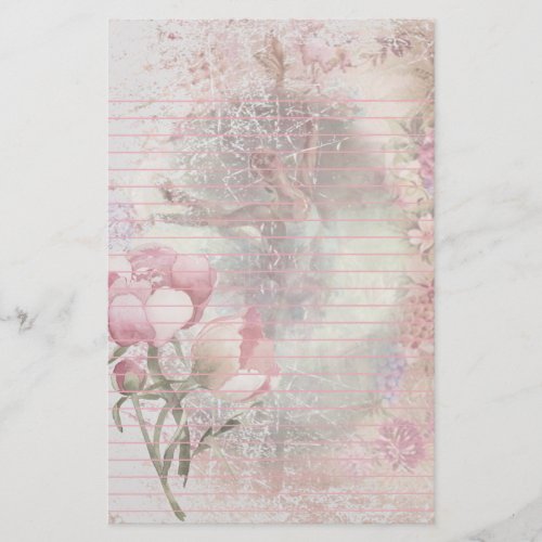 Ballerina Dancing Pose Floral Pink Lined Stationery