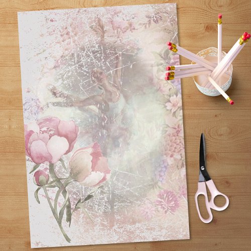 Ballerina Dancing Pose Pink Floral Decoupage Tissue Paper