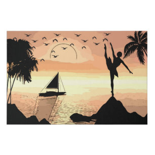 Ballerina Dancing Sunset Abstract silhouette Art Faux Canvas Print