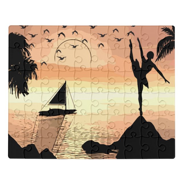 Ballerina Dancing Sunset Abstract silhouette Art  Jigsaw Puzzle (Puzzle Horizontal)