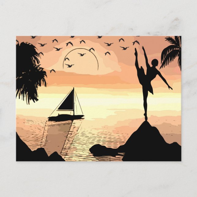 Ballerina Dancing Sunset Abstract silhouette Art  Postcard (Front)