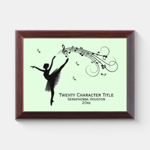 Ballerina Dancing with Music Green Award Plaque