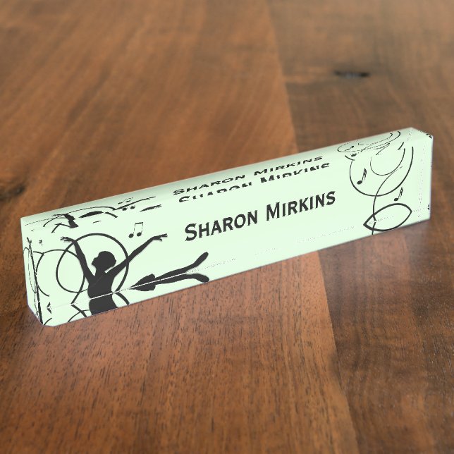 Ballerina Dancing with Music Green Desk Name Plate (Side)