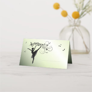 Ballerina Dancing with Music Green Glow Place Card