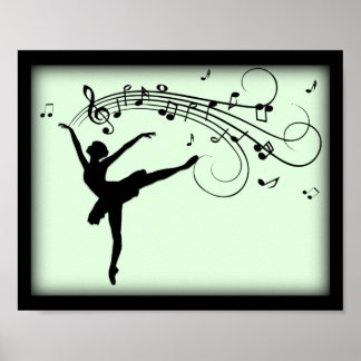 Ballerina Dancing with Music Green Poster