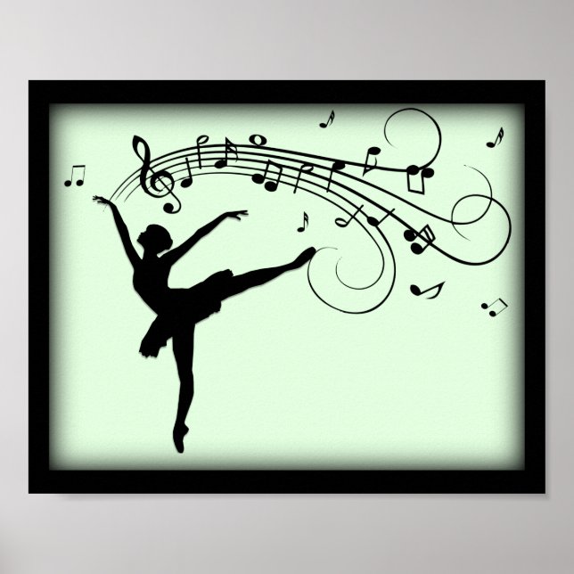 Ballerina Dancing with Music Green Poster (Front)
