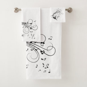Ballerina Dancing with Music Notes Bath Towel Set