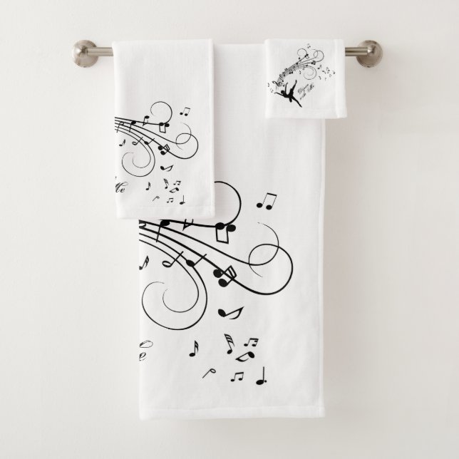 Ballerina Dancing with Music Notes Bath Towel Set (Insitu)