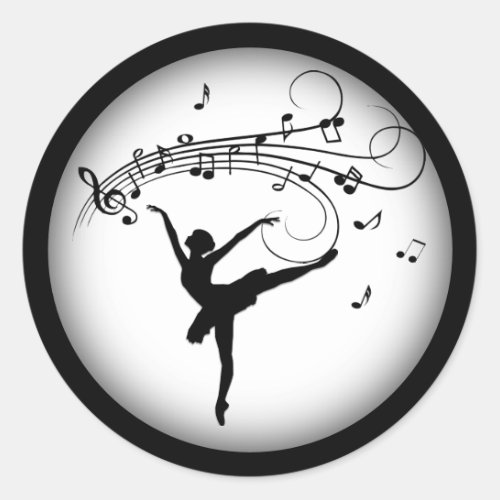 Ballerina Dancing with Music Notes Classic Round Sticker