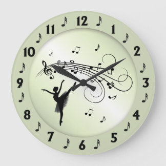 Ballerina Dancing with Music Notes Green Large Clock