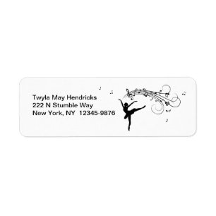 Ballerina Dancing with Music Notes Label