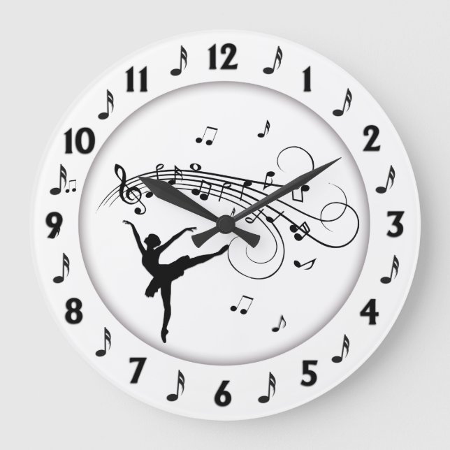 Ballerina Dancing with Music Notes Large Clock (Front)