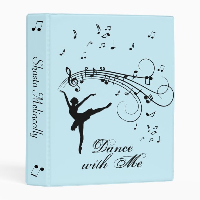 Ballerina Dancing with Music Notes Personal Blue Mini Binder (Front/Spine)