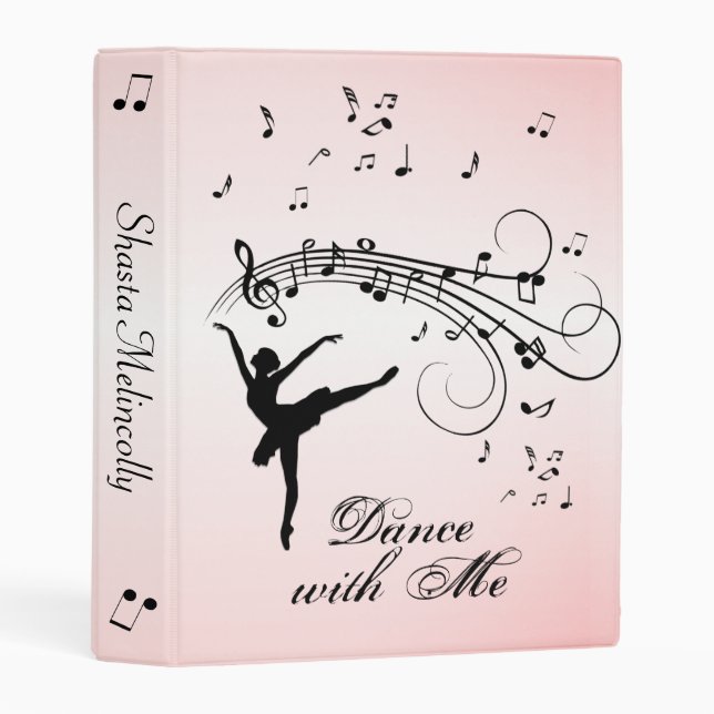 Ballerina Dancing with Music Notes Personal Blush Mini Binder (Front/Spine)