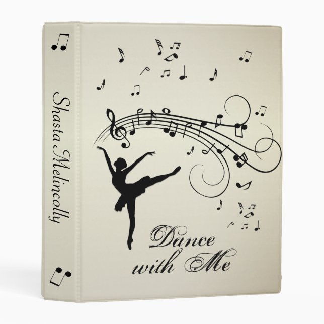Ballerina Dancing with Music Notes Personal Gold  Mini Binder (Front/Spine)
