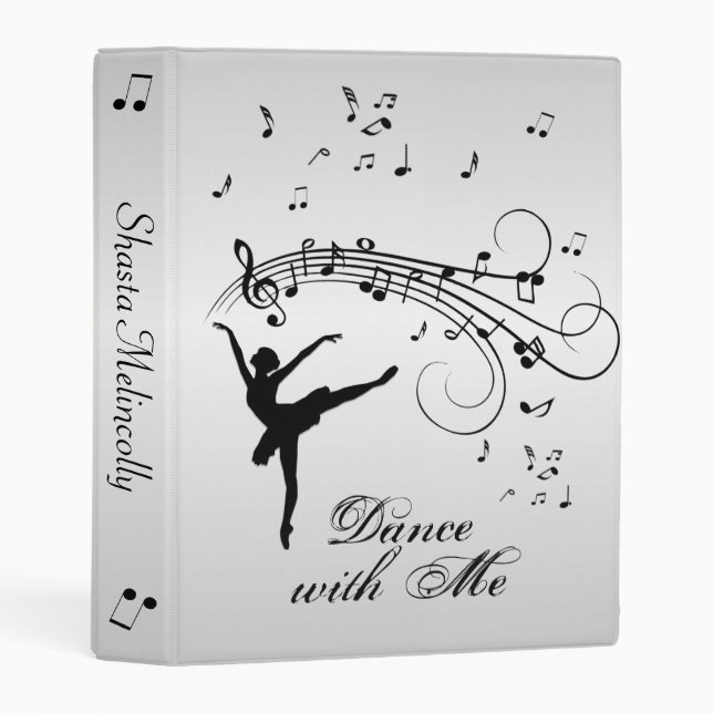 Ballerina Dancing with Music Notes Personal Silver Mini Binder (Front/Spine)