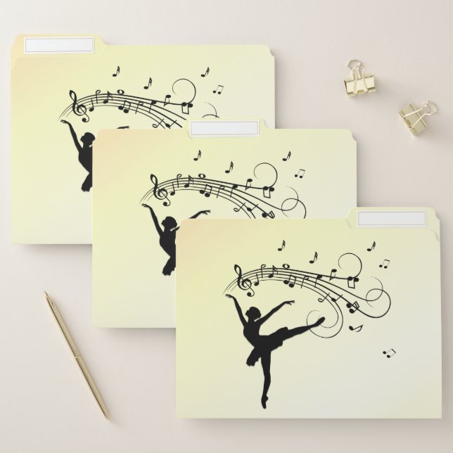 Ballerina Dancing with Music Notes Personal Yellow File Folder (Set)