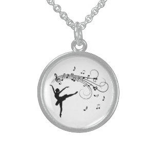 Ballerina Dancing with Music Notes Sterling Silver Necklace