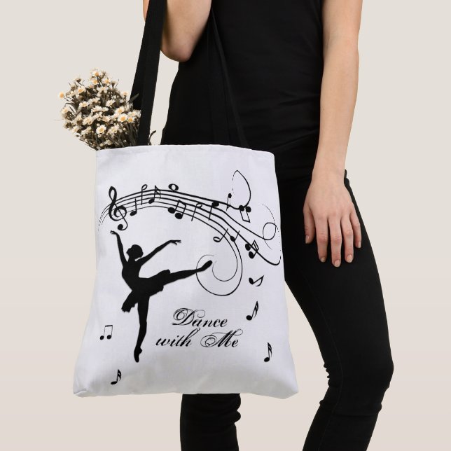 Ballerina Dancing with Music Notes Tote Bag (Close Up)