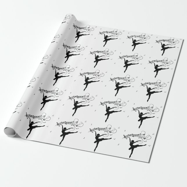 Ballerina Dancing with Music Notes Wrapping Paper (Unrolled)