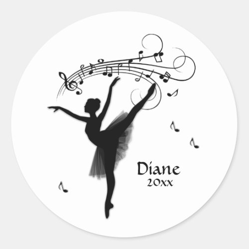 Ballerina Dancing with Music Personal Classic Round Sticker