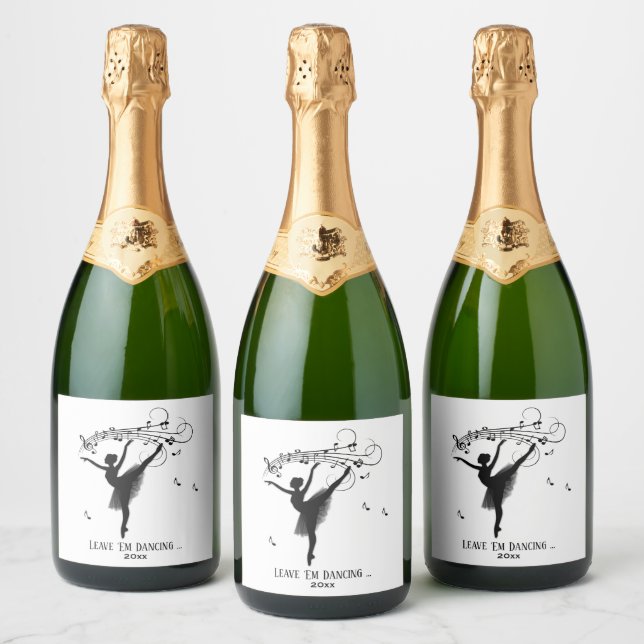 Ballerina Dancing with Music Personal Sparkling Wine Label (Bottles)